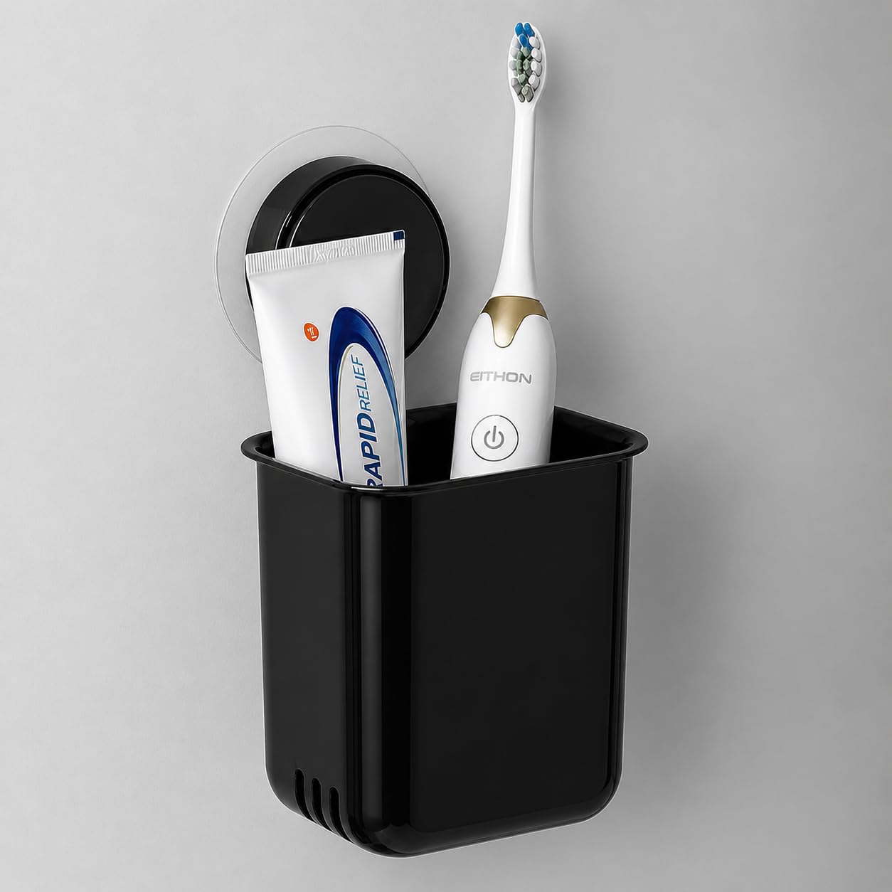 SHALVI Plastic Toothbrush Holders for Bathroom | Wall Mounted Toothbrush Holder | Toothbrush Holders for Toothbrushes | Bathroom Shelf for Wall (Black Plastic thoothbrush Holder)