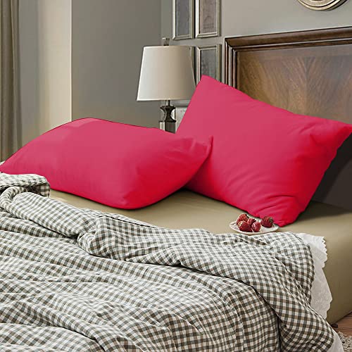 Image of Soft Pillow Covers 19 x 29 Inches - 100% Egyptian Cotton 400 Thread Count Set of 2 Pillow Cover Set Envelope Closure Hotel Quality Pillowcase - Hot Pink