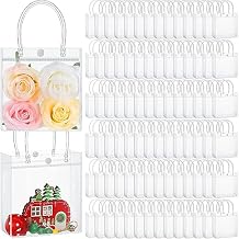 Abbylike 200 Pcs Clear Plastic Gift Bags with Handles 5.9x6.3x2.8 Inch, Bulk Transparent PVC Small Shopping Tote Bags Reusable with Button for Mothers Day Wedding Party Favors Boutique Merchandise