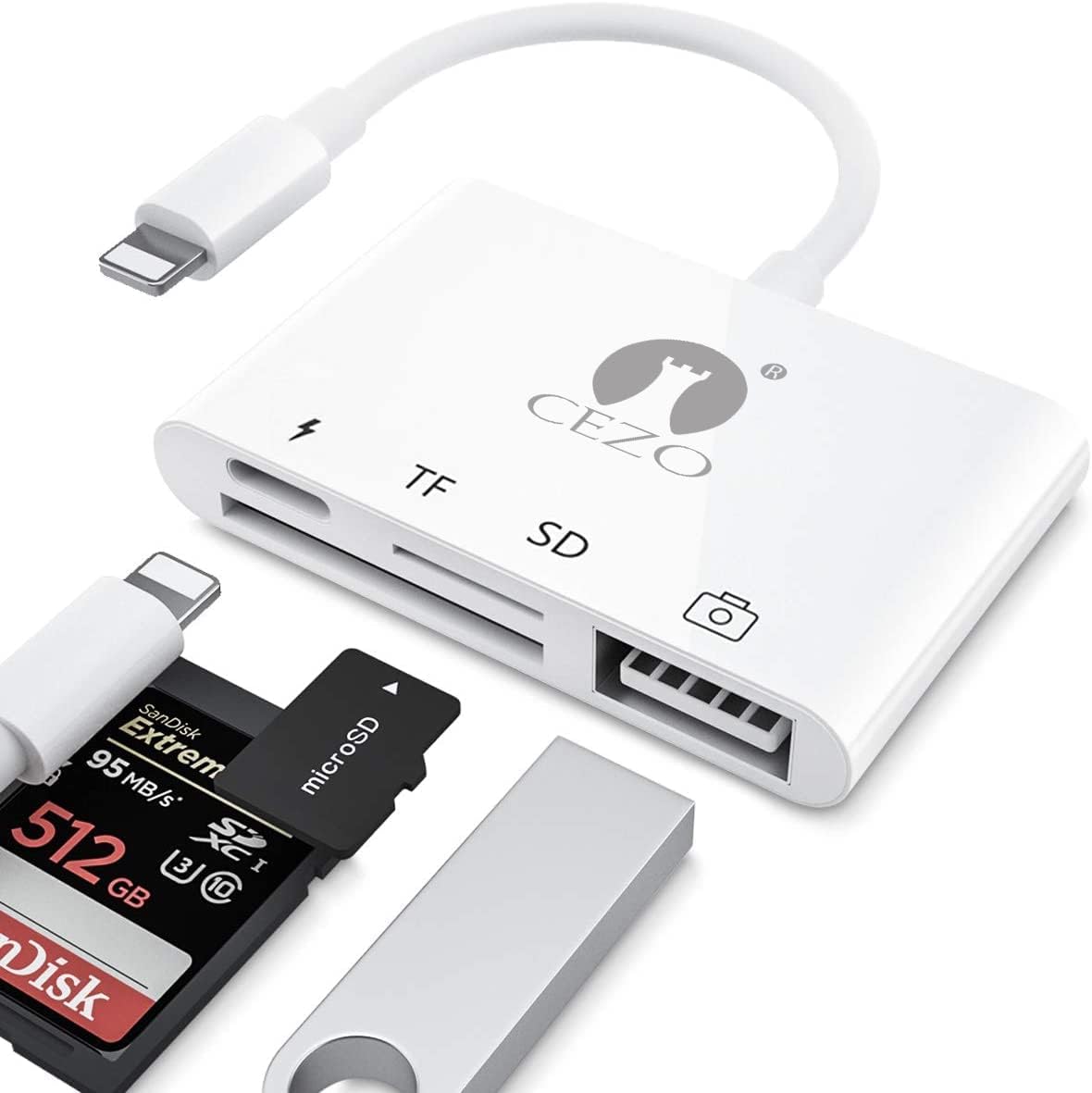 CEZO MFI Certified 4 in 1 Adapter Lightning to USB Camera Adapter with Charging Port SD Card Reader Micro SD TF Memory Card Reader Compatible with iPhone, iPhone to USB Adapter Plug and Play (B0C38QHBTZ) Amazon Price History, Amazon Price Tracker