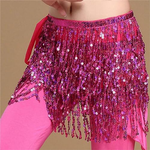 Pañuelo de cadera de danza del vientre rosa roja con lentejuelas de viscosa para bailar 5