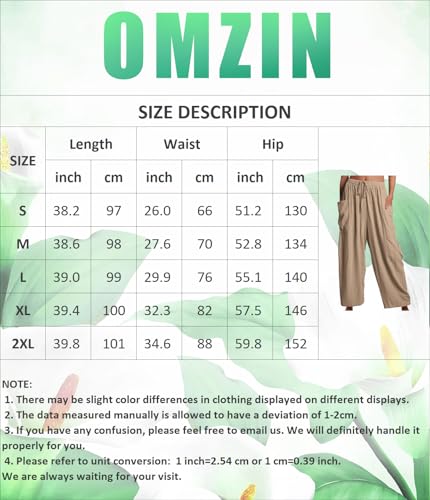 OMZIN Women Summer Plus Size Plain Cropped Pants with Pocket Hippie Elastic Waist Pants Loose Yoga Pants4