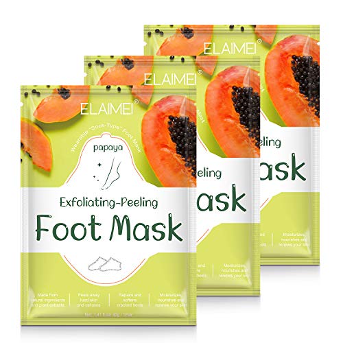Foot Peel Mask 3 Pack - For Dry Cracked Heels, Dead Skin & Calluses - Exfoliating Foot Mask - Make Your Feet Baby Soft - Removes & Repairs Rough Heels - Exfoliating Peeling Natural Treatment (Papaya)