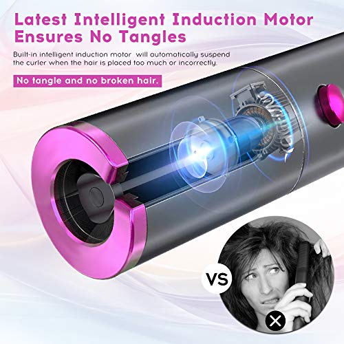 Cordless Auto Curler, Automatic Curling Iron, Rechargeable Auto Hair Curler with 6 Temperature & Timer Settings, Auto Shut-Off Portable Curling Wand for Hair Styling Anytime, Anywhere