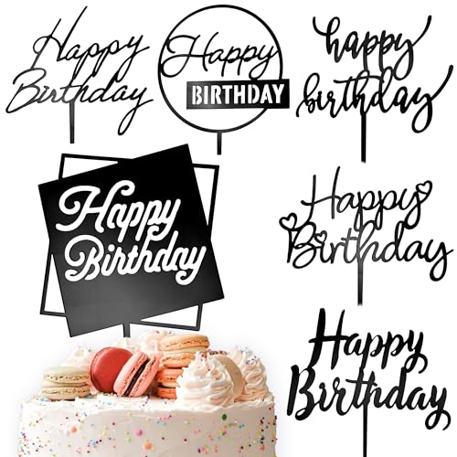 Apluselection 6 adornos para tartas de cumpleaños para niños o adultos (negro)