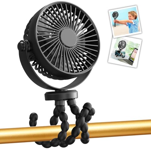 Image of snawowo Mini Handheld Personal Portable Fan, Baby Stroller Fan, Car Seat Fan, USB or Battery Powered, with Flexible Tripod Clip on Student Bed Desk Bike Crib Treadmill Camping Traveling(Black)