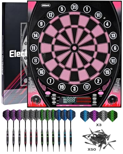 Electronic dartboards for adults, Dartboard electronic with Bright Score Display, Multiple Games, and Durable Design-Perfect for Family Fun and Competitions-Includes Soft Tip with 12 Darts (Pink-Grey) - image 1