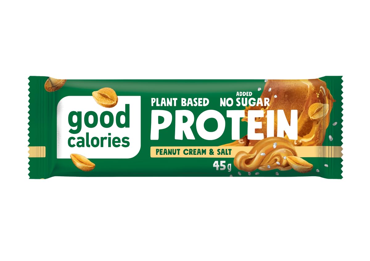 Good Calories - Proteinriegel Erdnusscreme & Salz - 20 x 45g - Natürlicher Veganer Eiweißriegel mit 24% Pflanzlichem Protein - Ohne Zuckerzusatz, Reich an Ballaststoffen, Perfekt als Snack