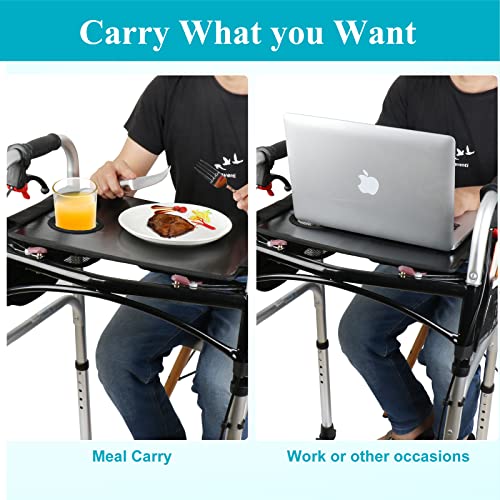 Dotday Walker Tray With Mesh Pockets, Universal Walker Tray Table With Cup Holder For Standard Folding Walker, Mobility Walker Accessories, Walker Tray, Medical Equipment For Senior-Black #TOP5