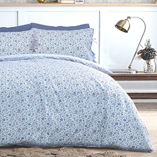 Sleepdown Ditsy Flowers - Juego de Funda de edredón de fácil Cuidado, diseño de Flores, Color Azul y Blanco, Doublé