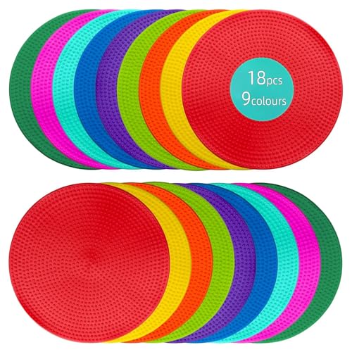 ILAZR 18 Pcs Non Slip Agility Marker Aggregate Dots 9 inch 9 Color Floor Dot Marker for Classroom Dance Sports Football Basketball Speed Agility Training