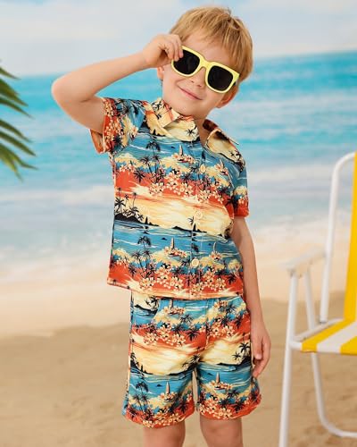 ZOEREA Toddler Baby Boy Clothes Hawaiian Outfit Shorts Sets Printed Button Down Shirt and Shorts Summer Beach Clothes 1-5T2