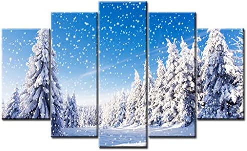 Decorazione murale natalizia vintage, dipinto a olio di albero di Natale, poster di foresta invernale innevata, decorazioni in stile cottagecore, dipinto di pini con paesaggio invernale - Italia