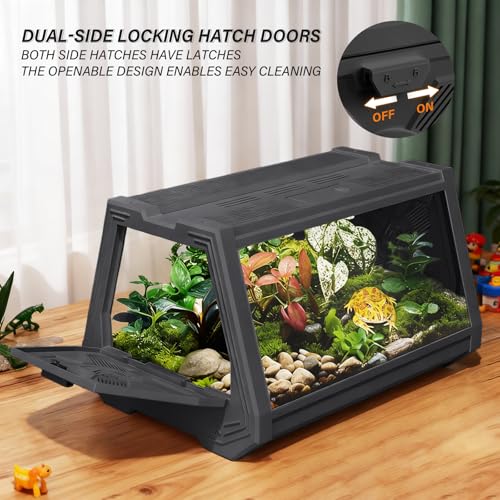 Image of Smart Lighting Reptile Terrarium with Timer & Dual-Mode LED /UVB - Adjustable Brightness All-in-One Habitat, Wide View Escape-Proof Dual Doors for Gecko, Frog, Tarantula, Snake or Insects
