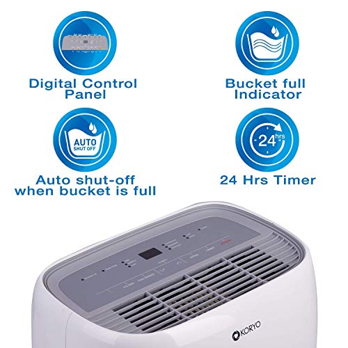 Image of Koryo Dehumidifier 25L /day Moisture Removal 400 Watts 3-in-1 Dehumidifier, Air Purifier and Clothes Dryer (KDE25SI, White)