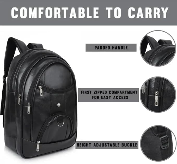 Image of Premium 40L Laptop Backpack for Men & Women | Faux Leather Office, Travel & College Bag with Padded Laptop Compartment & Organizer Pocket