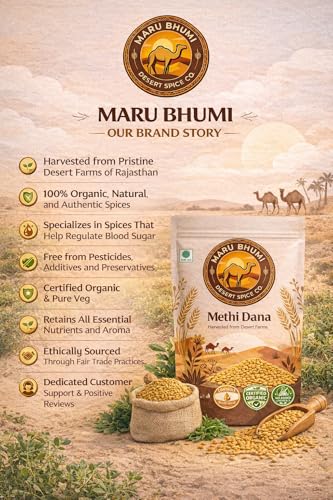 Image of Maru Bhumi 100% Organic Fenugreek Seeds - 500 GM | Whole Natural Sabut Methi Dana | Chemical-Free & Unpolished | Menthya | Menthulu | Uluva | Methe | Vendhayam | Ideal for Cooking (500 GM)