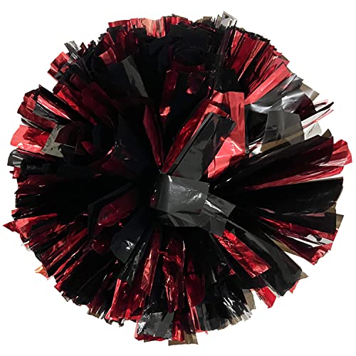 PUZINE Cheerleader-Pompons mit Griff, 33 cm, für Teamgeist, Sport, Tanzen, Jubeln, Kinder und Erwachsene, 100 g, Schwarz und Rot, 2 Stück