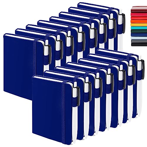 feela 15 Pack Pocket Small Notebooks Bulk, Mini Cute Notepads Hardcover College Ruled Lined Journals with Pen Holder for School Business Memos, with 15 Black Pens, 3.5”x 5.5”, A6, Navy