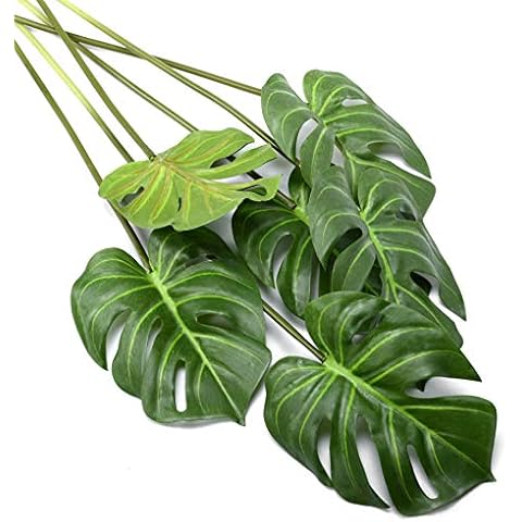 DVGUN 6 Pack Artificial Palm Plants Leaves Faux Turtle Leaf Fake Tropical Large Palm Tree Leaves Imitation Leaf Artificial Plants for Home Kitchen Party Flowers Arrangement Wedding Decorations Cover