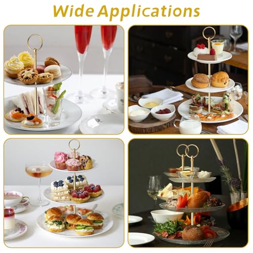 Kigniote 3 stufige Etageren Stangen Set, 6 Stück Metallstangen Etagere Golden mit Bohrer, Etagere Stäbe für Torte Cupcakes Macarons Donut Muffin und Obst (Platte nicht enthalten) (Golden)