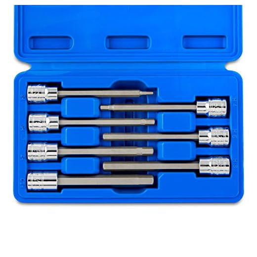 Neiko 10076A 3/8” Drive Extra Long Allen Hex Bit Socket Set, Metric, 3mm to 10mm | 7-Piece Set, S2 and Cr-V Steel