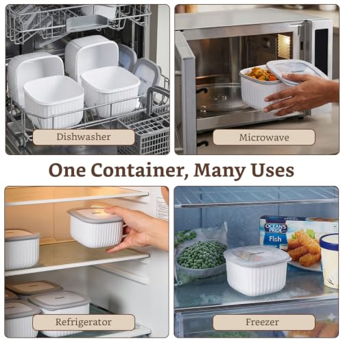 Image of Amazon Basic Plastic Elegant Square Storage Containers Food Grade Set of 8 (850ml Each) | Microwave, Freezer, Dishwasher & Refrigerator Safe, Stackable Kitchen Containers (Grey)