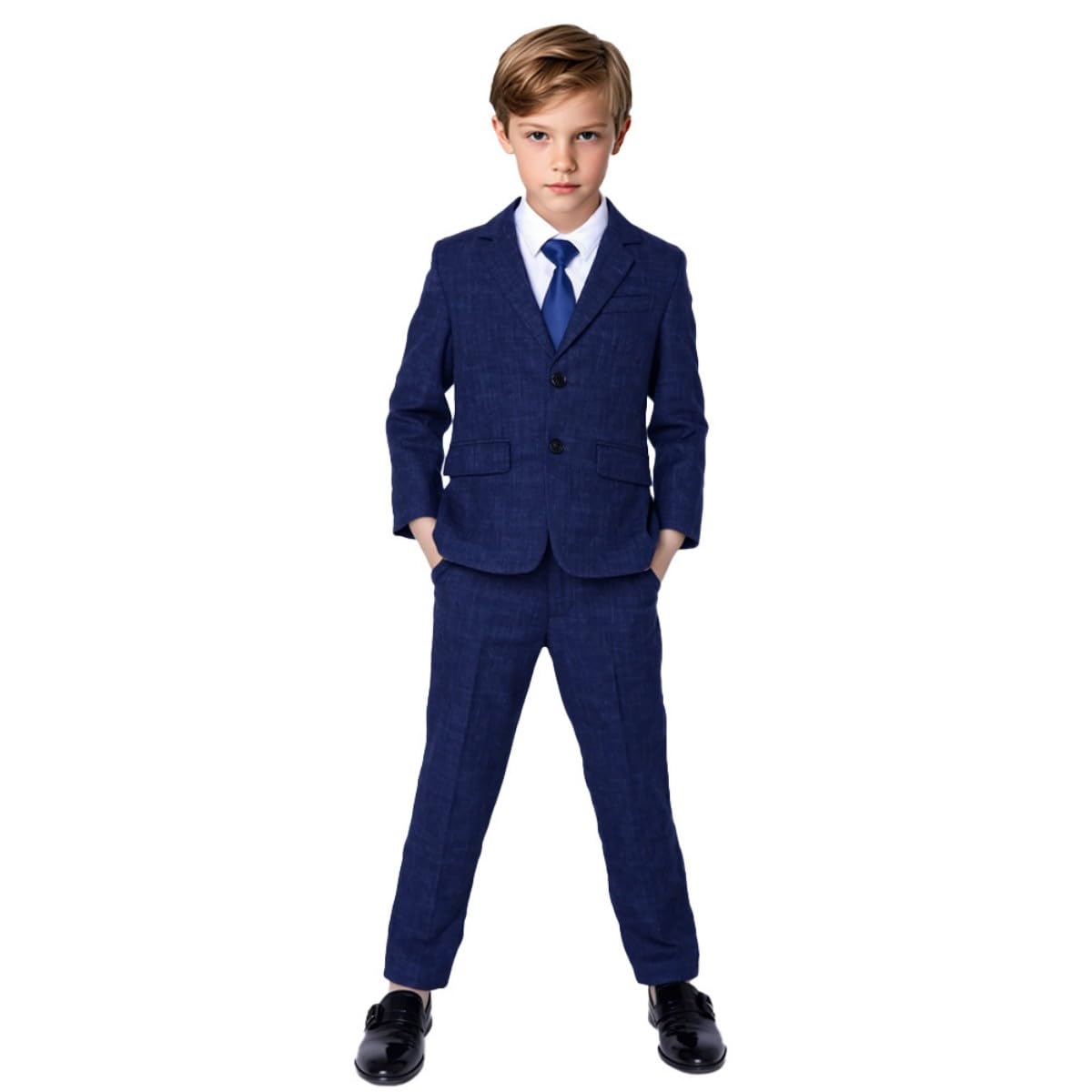 Jungen-Smokinganzug aus Leinen, 2-teilig, Jacke, Hose, formelles Anzug-Set, zweireihiger Anzug für Jungen, Hochzeit