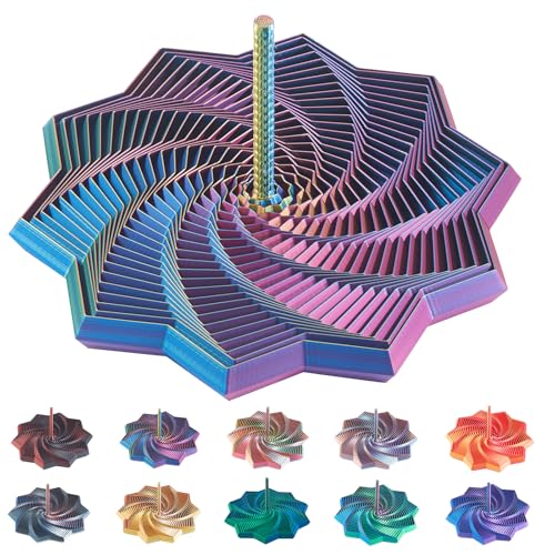 Image of 3D Printed Expanded Sensory Star with Handle, Custom Dual /Tri /Quad-Color Printing,Dual Motion Hypnotic Spiral for ADHD Focus & Stress Relief,Office Desktop Fidget Toy (Red-Yellow-Blue, L-25 Rings)