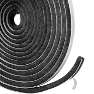Draft Excluder for Doors, Draught Excluder for Windows, 9 mm(W) x 5mm(T) x 5 Meters(L) Self-Adhesive Brush Seal Strip Air Stopper for Door, Window, Black
