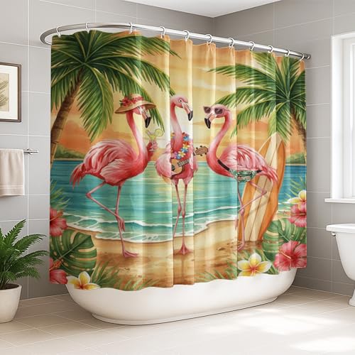 Rideau de douche anti-éclaboussures extra large motif plage tropicale - 2