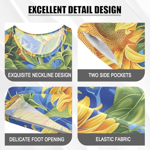 ALAZA Sunflower Blue Pajamas Short Sleeve 2 Piece Sleepwear Top and Bottom Pajama Set Unisex4