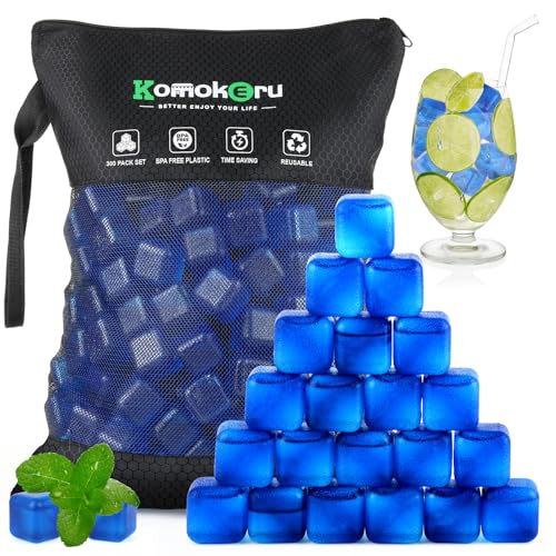 300 PCS Reusable Ice Cube for Drink, Refreezable Plastic ice Cubes Without Diluting BPA Free, Large Pack With Bag, Suitable for Whiskey Coffee Bars Ice Baths Camping, Instant Cooler Packs(Dark Blue)