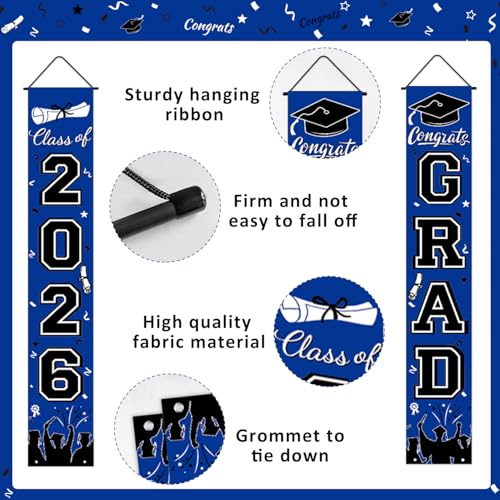 Image of Graduation Decorations 2026 Porch Banner, Graduation Banner Class of 2026, Blue Congrats Grad Decorations for Door and Porch Party Supplies