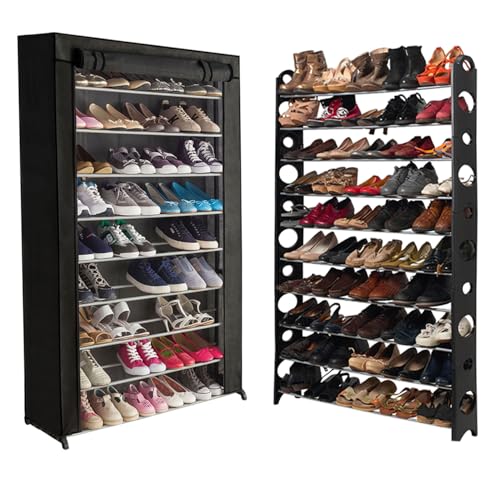 IDMarket - Estante organizador de zapatos de 50 pares modular + funda negra