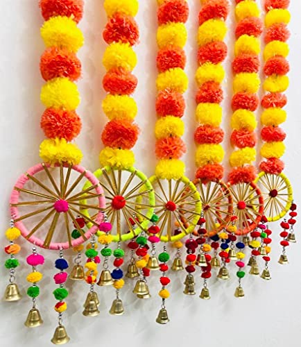 Image of Sphinx Artificial Marigold Fluffy Flowers Garlands for Decoration - Pack of 5 (Y and D Raj Round Mix)