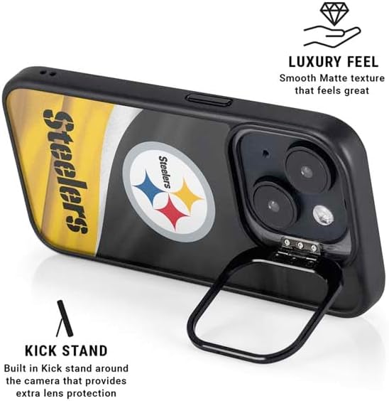 Skinit Kickstand Phone Case Compatible with iPhone 15 Plus - Officially Licensed NFL Pittsburgh Steelers Design