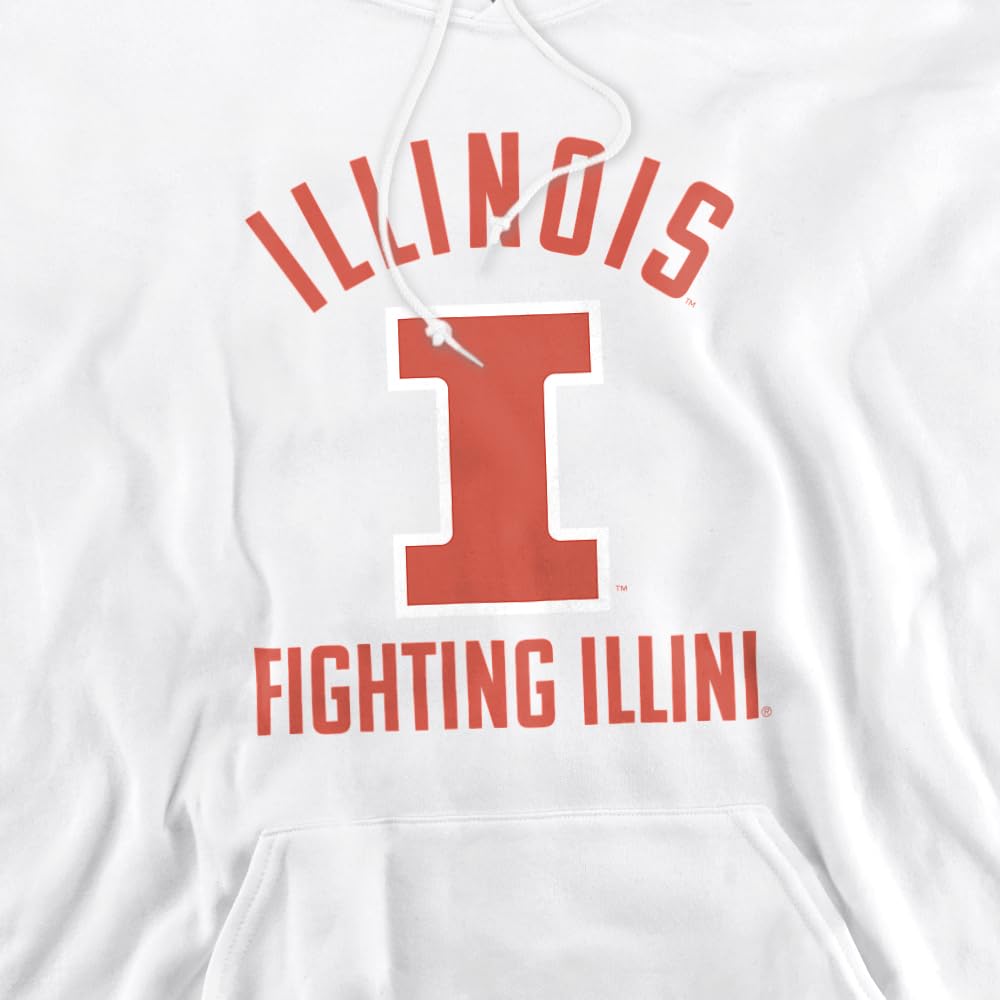 University of Illinois Official One Color UIUC Logo Unisex Adult Pull-Over Hoodie,White, Medium