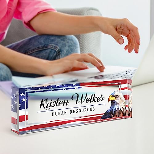 Image of Name Plate for Desk, Desk Name Plate Personalized, Office Decor for Women Men, Acrylic Desktop Accessories, Office Appreciation Gifts for Boss Social Workers Teacher Employee Nurse (Flag B)