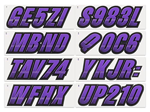 Image of STIFFIE Techtron Purple /Black 3 inch Boat & PWC Registration Decals • Numbers Letters Stickers