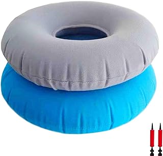 2 Pack Inflatable Donut Cushion for Tailbone Pain, Hemorrhoidal Donut Pillow, Round Donut Pillow for Sitting, Home, Car or Office Chair (15" Light Blue & Gray)