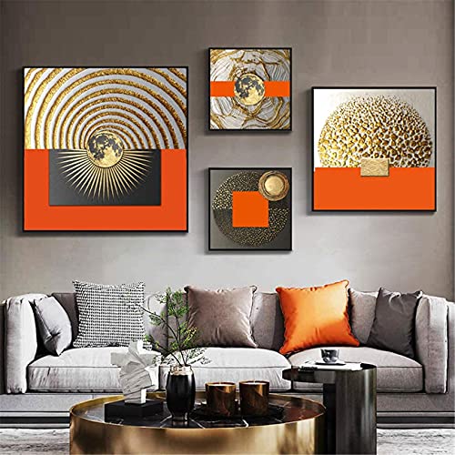 Abstract Orange Foiled Print Luxury Canvas Painting Nordic Poster Art