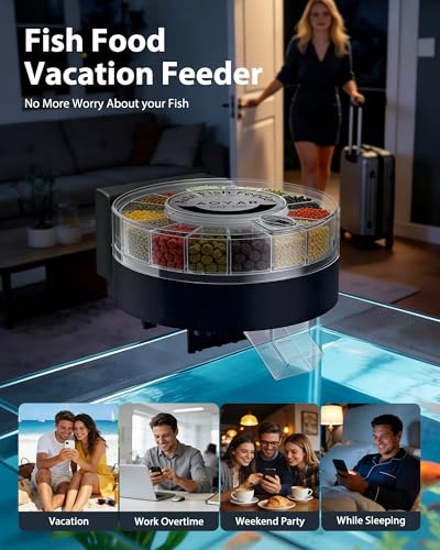 Image of Automatic Fish Feeder Dispenser for Aquarium: Auto Precision Food Feeding 300ml Large Capacity for Powder Flakes Pellet, Battery Feeders Timer for Small Tank Turtle Betta Koi Vacation Weekend Day