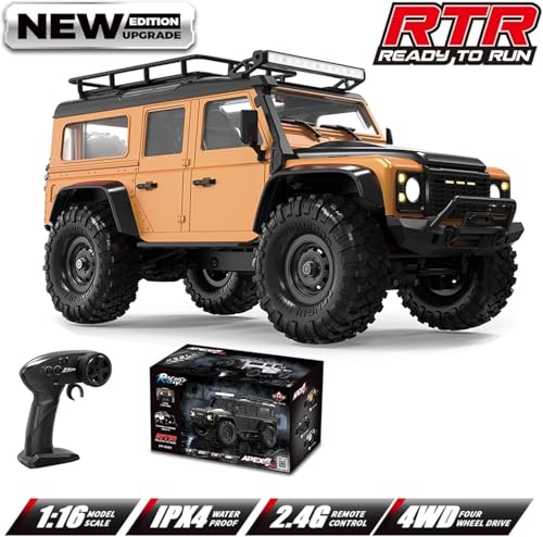 Image of RC Cars Remote Control Truck RC Rock Crawler 1:16 2.4G 4WD RTR All Terrain Hobby Off Road Truck Racing Vehicle Hobby Grade Model Yellow Vehicle with LED Lights 1 Batteries