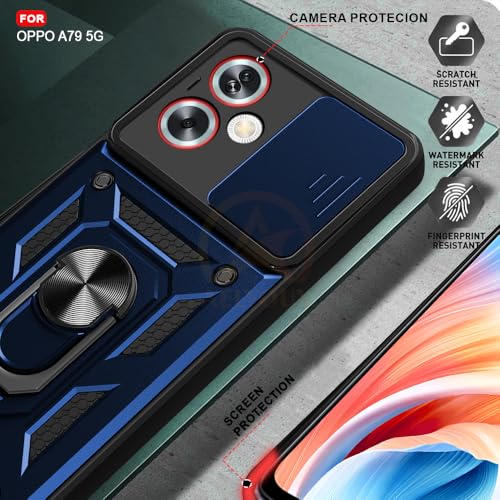 Image of Armor Bumper Back Cover Case for Oppo A79 5G Rotating Camera Cover, Ring Holder & Kickstand | Heavy Duty & 360 Degree Protection Oppo A79 5G Back Cover (Blue)