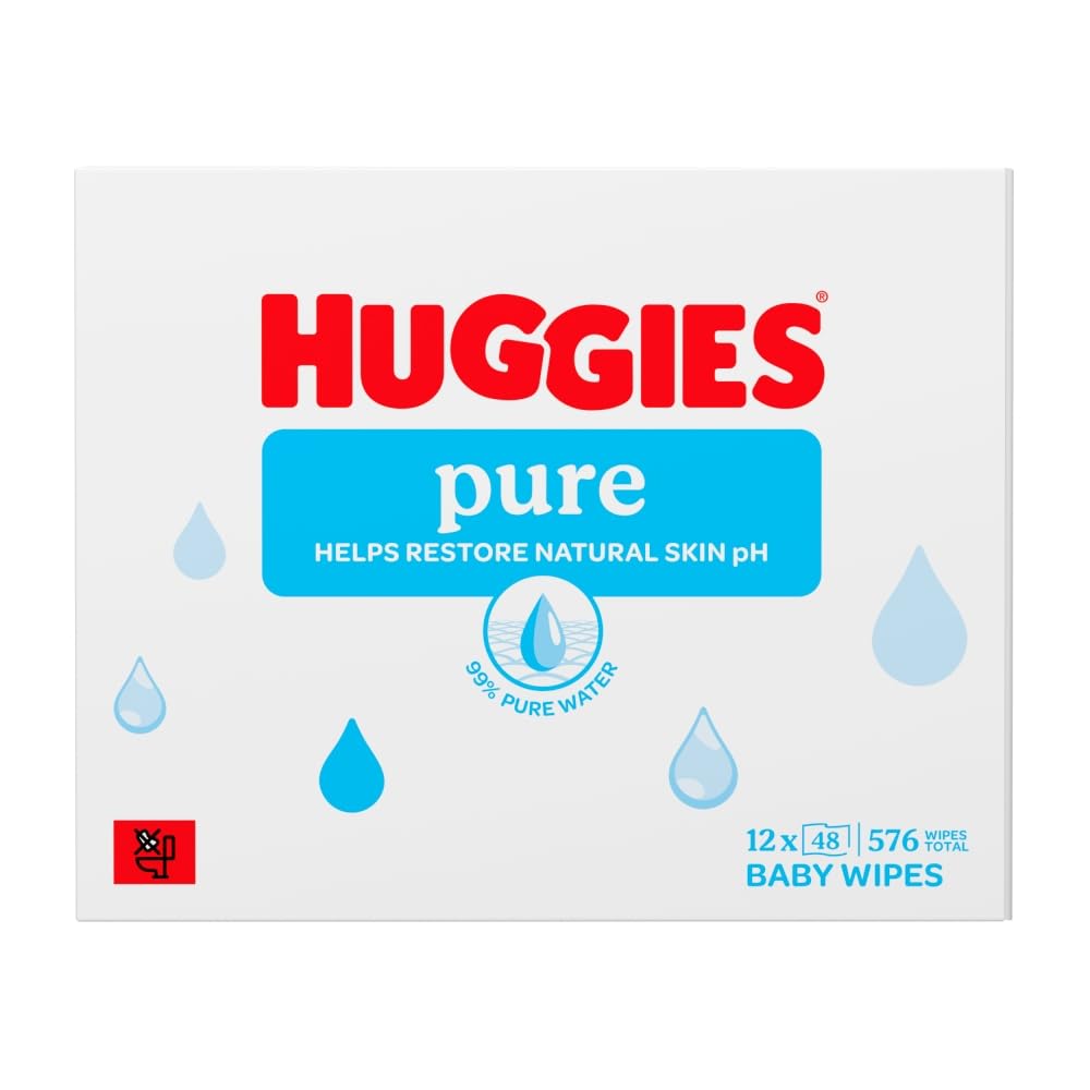 Huggies Pure Plastic Free Baby Wipes 99% Water Wet Wipes, 24 Pack (1152 Wipes)