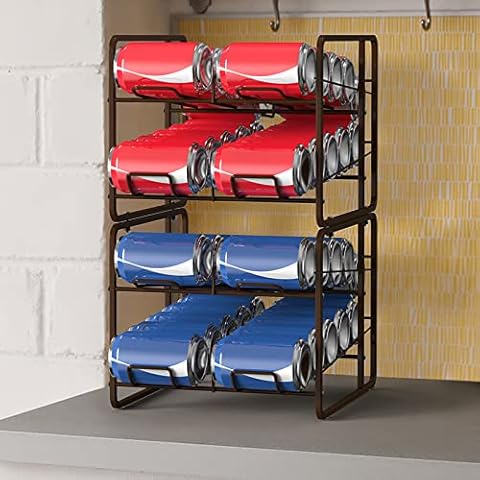 Soda Can Organizer for Refrigerator Beverage Drink Dispenser for Fridge Stackable Can Organizer for Pantry Canned Food Organizer for 40 Cans Storage, 2 Pack Cover