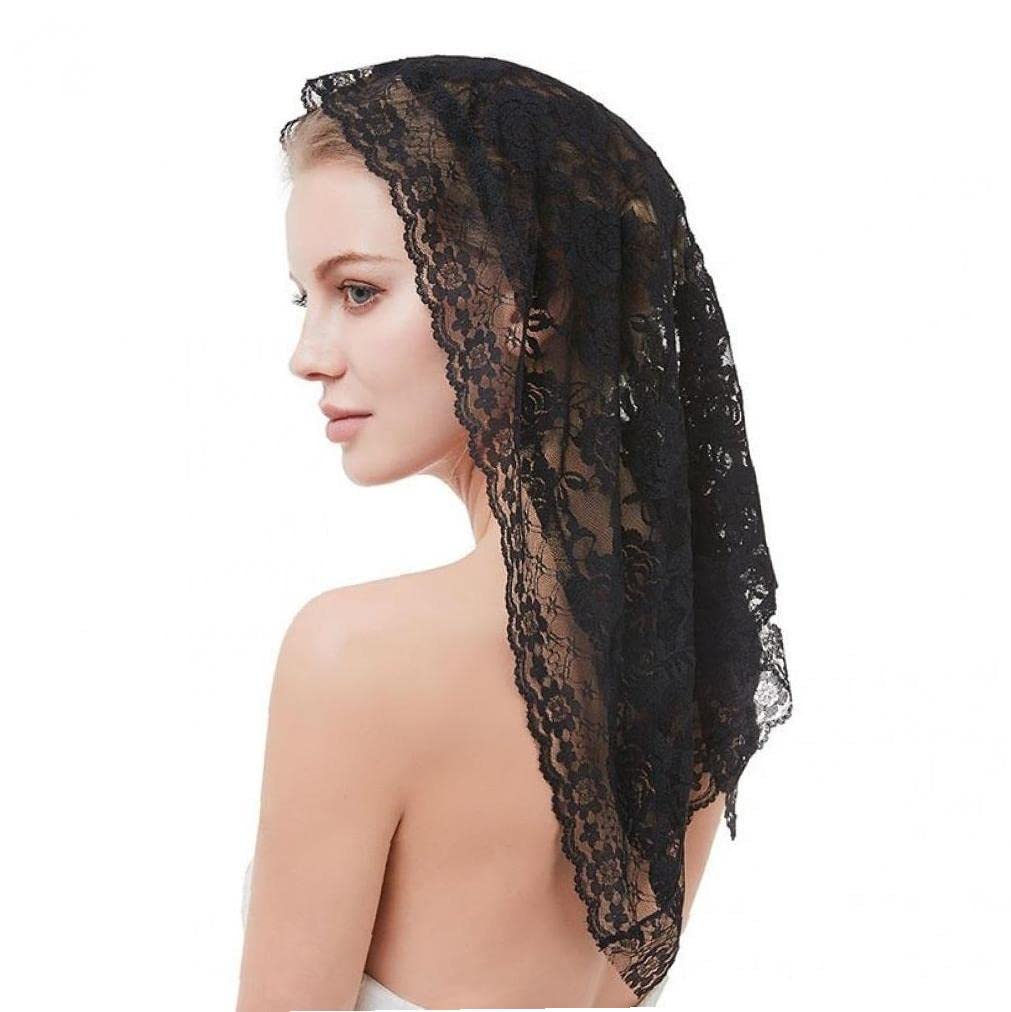 PpmterPpmter Chapel Veil Catholic Mantilla Lace Embroidered Head Scarf Church Veil White Black Spanish Head Covering for Women