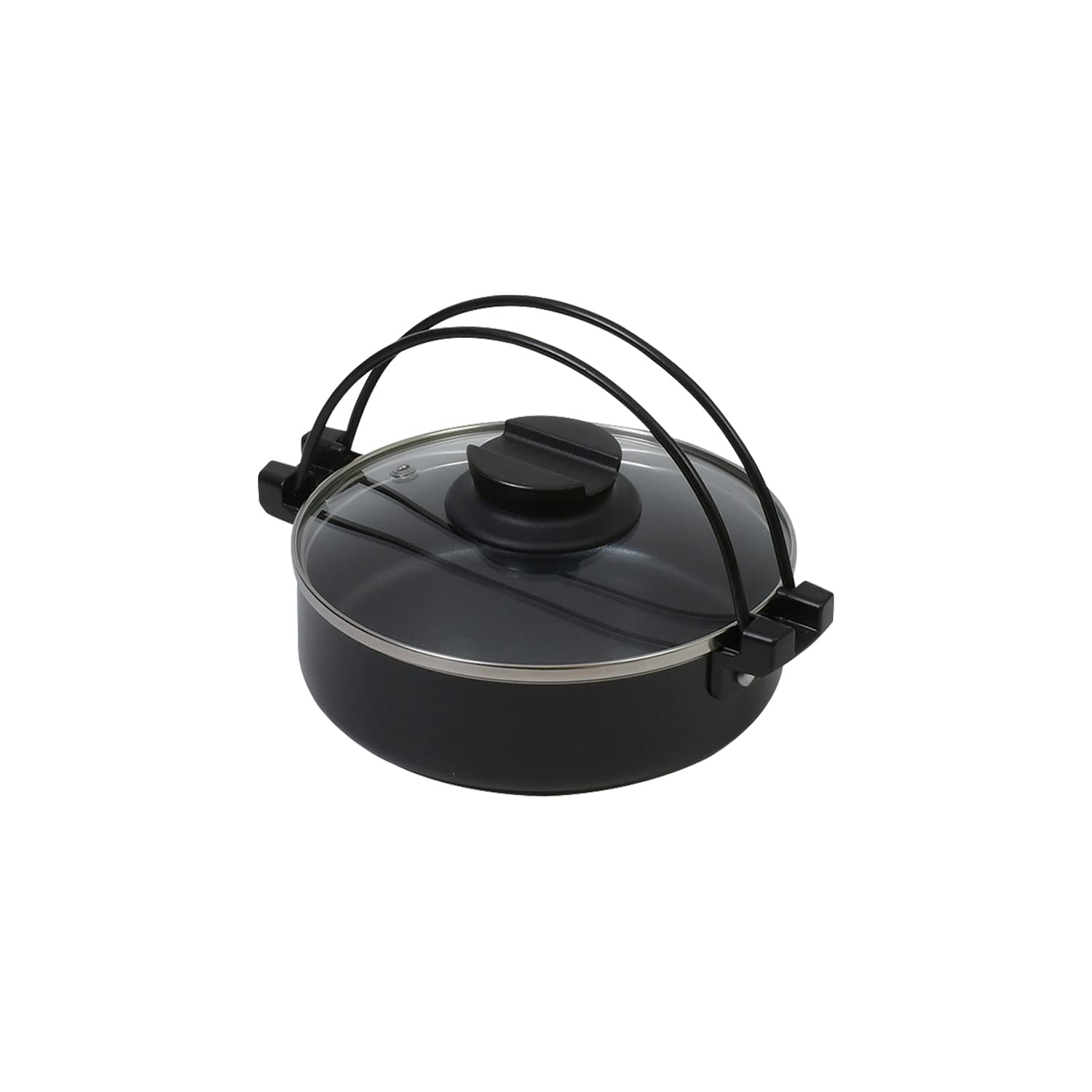 Pearl Metal HB-6603 Sukiyaki Pot, 7.1 inches (18 cm), Glass Lid Included, Fluorine Treatment, Induction Compatible, For 1 Person, Home Serving