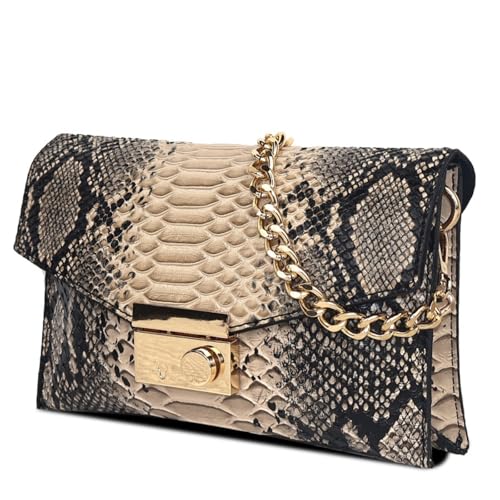 Women's Retro Chain Shoulder bag Snake Print Purse, Leather Crossbody Bag Handbag Evening Bag,Envelope Clutch